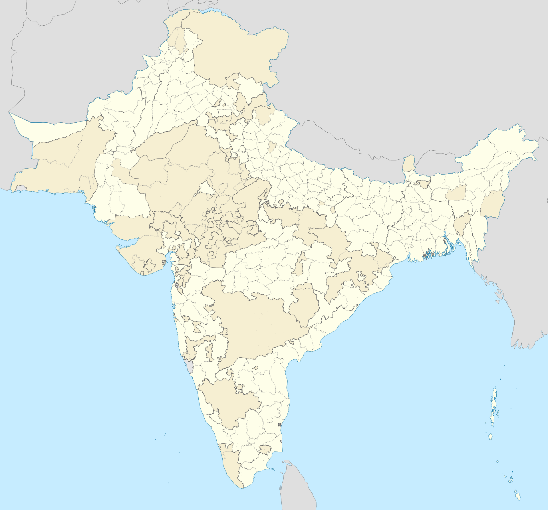 Map: British India, districts and states, 1941. 227 districts, 49 princely states and 13 groups of smaller states, as at the 1941 census.
